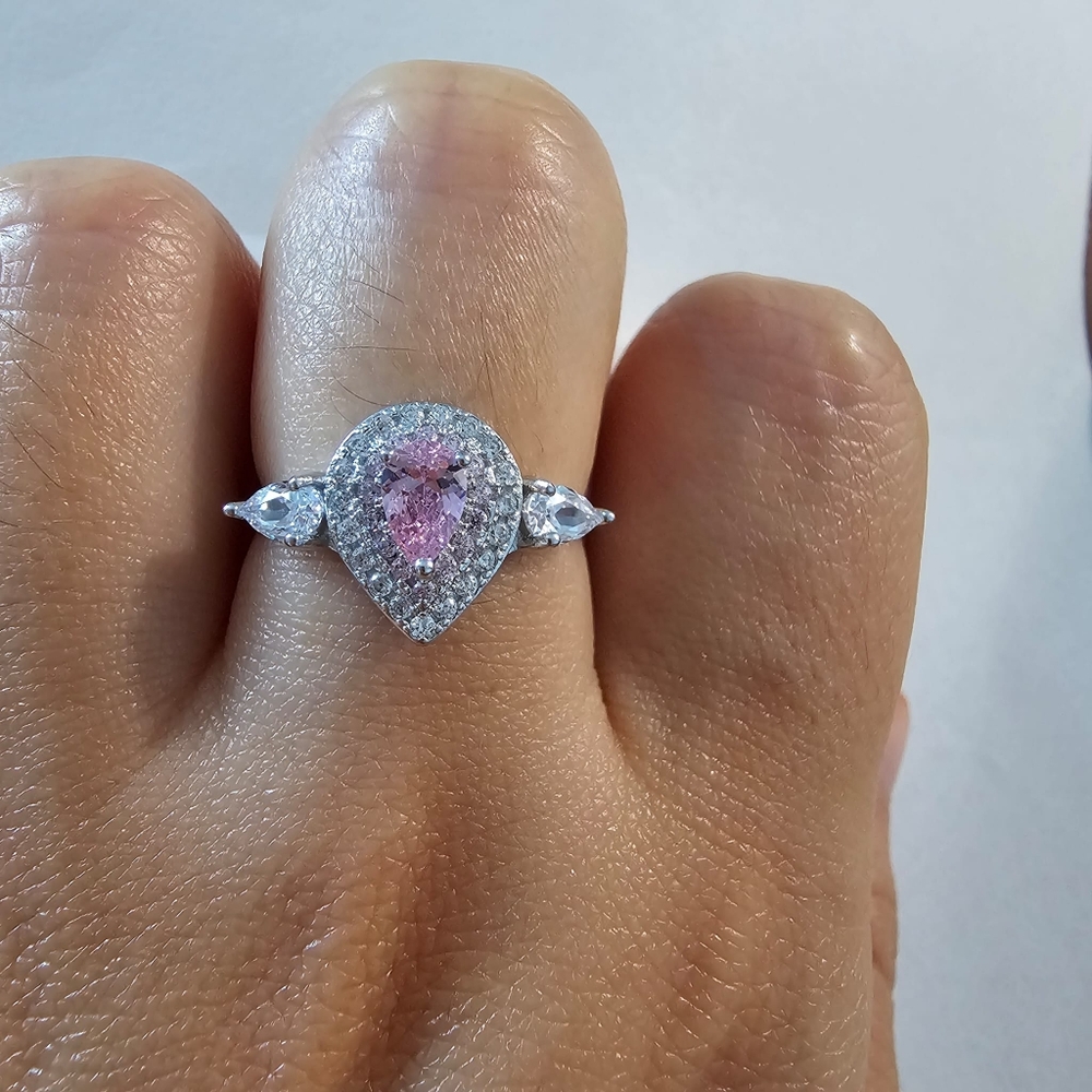 Pink Pear Shape 925 sterling silver ring - Picture 1 of 3